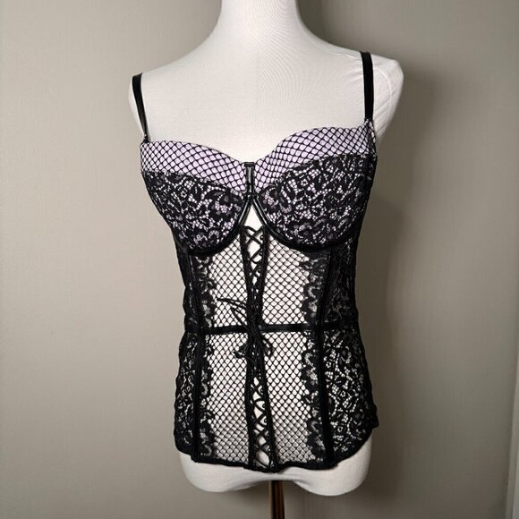 Victoria's Secret Women's Black Caged Lace & Mesh Corset Bustier 36C goth fairy - Picture 3 of 6
